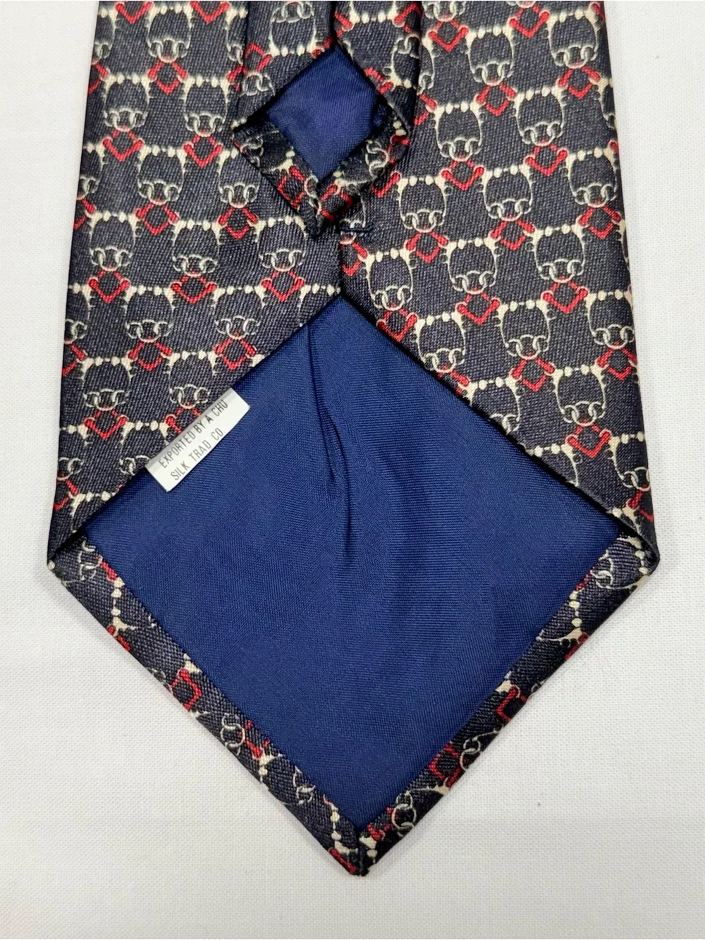 Vintage Studio 890 Navy Silk Chain Ring Print Necktie New York Milano